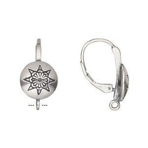 Ear wire leverback 1pkg2 sterling silver, 22mm / 11mm round / star / closed loop, antiqued 1 pair