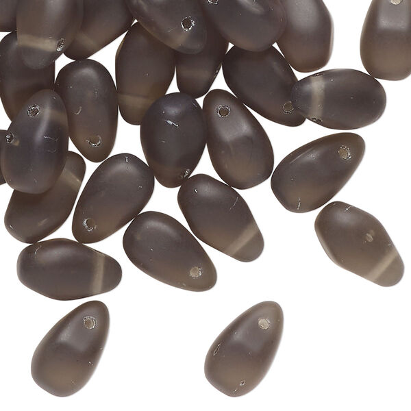 Bead, pressed glass, translucent smoke, 12x7mm top-drilled teardrop. Sold per 1-ounce pkg, approximately 45 beads. image number 0