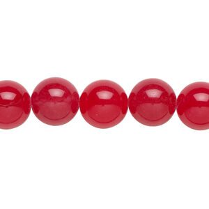 Quartz 1pkg1, round bead, 14 inch cherry red 9-11mm