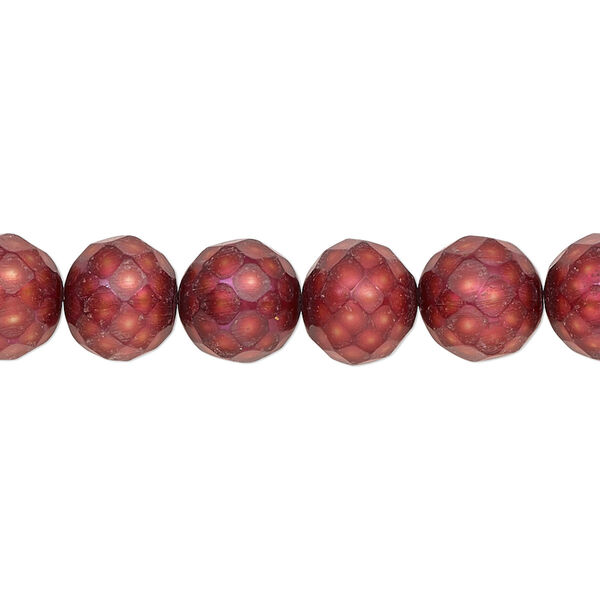 Pearl, cultured freshwater (dyed), cranberry, 9-11mm faceted semi-round with 0.2-0.7mm hole, C grade, Mohs hardness 2-1/2 to 4. Sold per 15-1/2" to 16" strand. image number 0