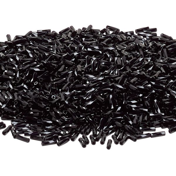 Bead, Miyuki, bugle bead, glass, pkg/250 g, 6x2mm center-drilled twisted, opaque black, (TW-401). image number 0