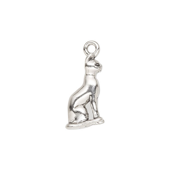 Charm, sterling silver, 19x10mm 3D sitting cat. Sold individually. image number 0