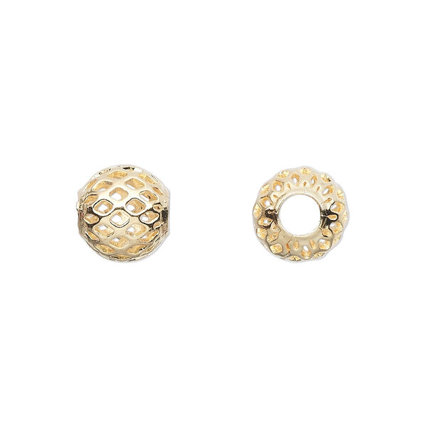 Bead, gold-plated brass, 10mm weave round with cutouts. Sold per pkg of 10. image number 0