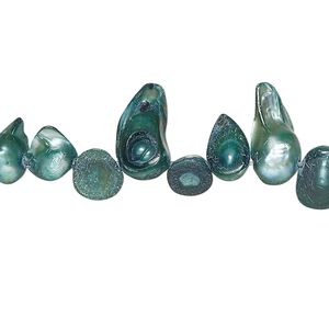 Pearl, cultured freshwater (dyed), dark teal green, 6x4mm-16x8mm baroque with 0.4mm hole, D grade, Mohs hardness 2-1/2 to 4. Sold per 15-inch strand.