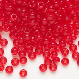 Seed bead, Miyuki, glass, pkg/25g, #6 rocaille, transparent red orange (RR-140).