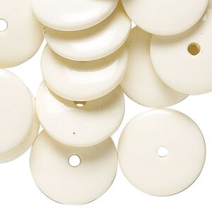 Bead, acrylic, pkg/2 ounces, ivory, 18x5mm-20x7mm rondelle.