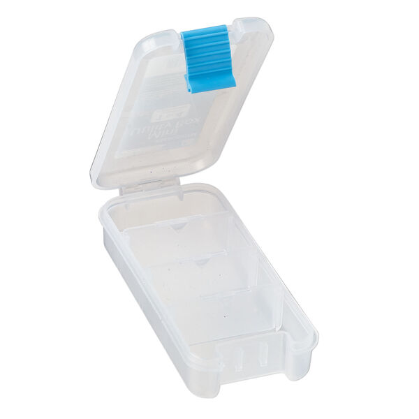 Organizer box, The Beadery®, 1pkg1, plastic, clear / blue, 6 x 2-3/4 x 1-1/4 inches with 1 to 4 adjustable compartments (2184). image number 2