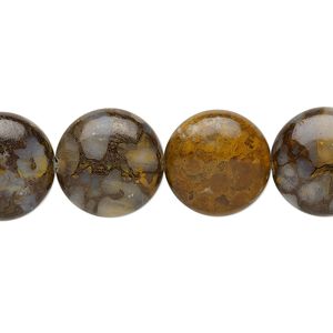 Brown opal 1pkg1, puffed flat round bead 15.5-16 inch 14mm