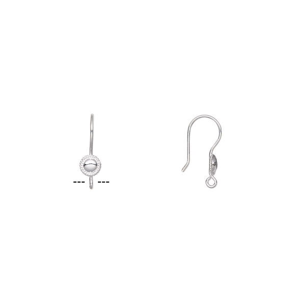 Ear wire, silver-plated stainless steel, 21mm fishhook with 6mm round and rope edge with open loop, 21 gauge. Sold per pkg of 5 pairs. image number 0