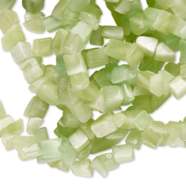 Bead, cat's eye glass (fiber optic glass), pale green, small chip. Sold per 32-inch strand. image number 0