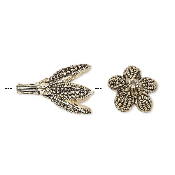Cone, antique gold-finished bronze, 20x13mm petal, 9mm inside diameter. Sold individually. image number 0