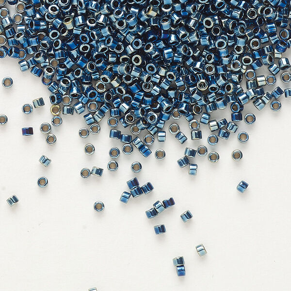 Seed bead, Delica®, glass, pkg/7.5g, #11 round, opaque nickel-plated iris blue (DB-0514). image number 0