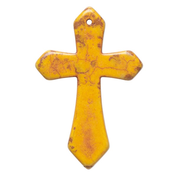 "Magnesite" / resin 1pkg1, top-drilled cross focal burnt orange / brown 43x28mm-44x30mm image number 2