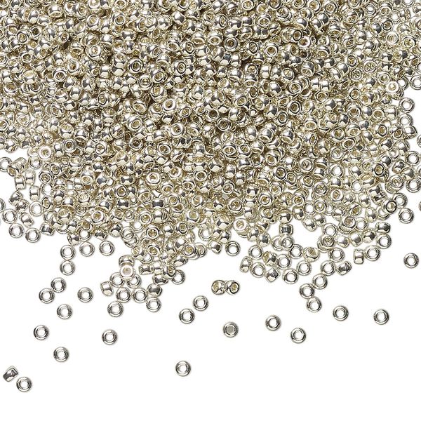 Seed bead, Miyuki, glass, pkg/250g, #15 rocaille, opaque galvanized silver, (RR-181). image number 0