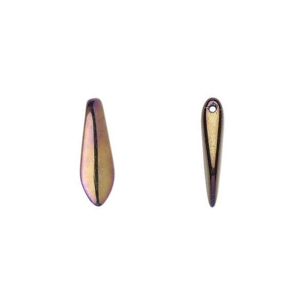 Bead, Czech pressed glass, iris brown, 15.5x5mm top-drilled dagger. Sold per 15-1/2" to 16" strand, approximately 135-150 beads. image number 0