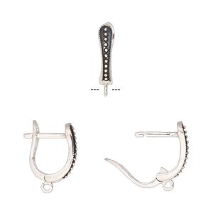 Ear wire leverback 1pkg2 sterling silver, 16.5mm hinged / open loop / beaded pattern, antiqued 1 pair