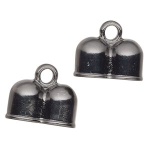 Cord end, glue-in, gunmetal-finished "pewter" (zinc-based alloy), 24x14mm double tube, 10mm inside diameter. Sold per pkg of 2.
