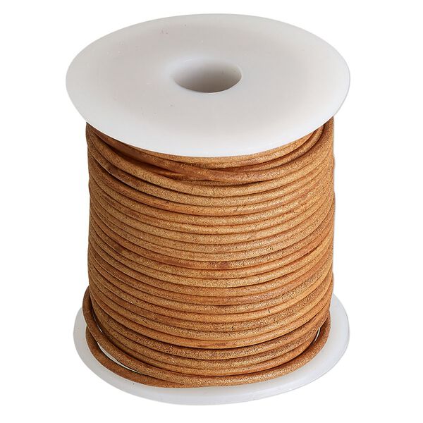 Cord, leather (dyed), burnt orange, 2mm round. Sold per 25-yard spool. image number 0