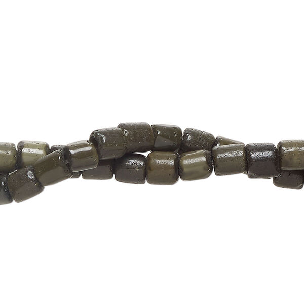 Bead fiber optic 2pk opaque dark olive green, 4x4mm-6x6mm round tube 14 inch image number 0