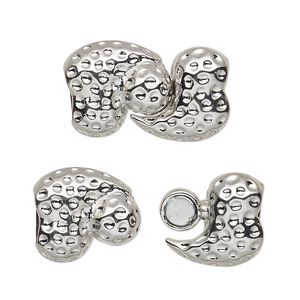 Clasp magnetic 1pkg1 silver-plated "pewter" (zinc alloy), 24x14mm hammered freeform / fits 7.2x3mm cord, 1-strand