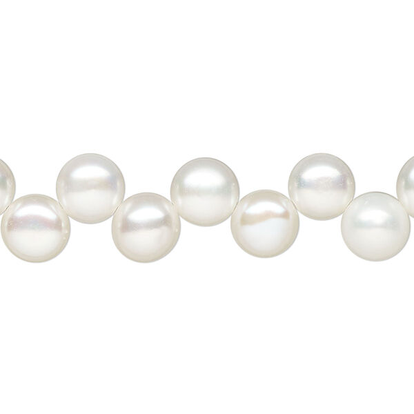 Pearl, cultured freshwater (bleached), white, 6-8mm top-drilled flat-sided round, C grade, Mohs hardness 2-1/2 to 4. Sold per 14-inch strand. image number 0