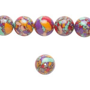 Bead, resin, multicolored, 10mm round with mosaic design. Sold per 15-1/2" to 16" strand.