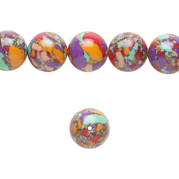 Bead, resin, multicolored, 10mm round with mosaic design. Sold per 15-1/2" to 16" strand. image number 0