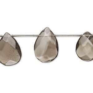 Smoky quartz 1pkg10, hand-cut top-drilled faceted puffed teardrop bead 14x10mm-18x12mm