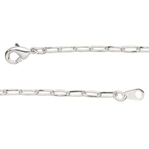 Chain 1pkg1 silver-plated paperclip, 2.4mm / lobster claw clasp, brass 24 inch