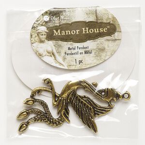 Focal, antique gold-finished "pewter" (zinc-based alloy), 53x29mm phoenix. Sold individually.