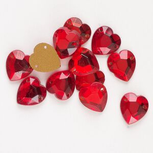 Sew-on 12pk light Siam foil back, vintage Preciosa Czech crystal 11x10mm heart