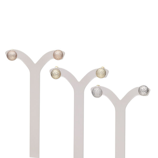 Earring, plastic / gold-finished / silver- / copper-plated steel / brass, 8mm stardust round with post. Sold per pkg of 3 pairs. image number 0