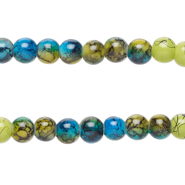 Bead, glass, opaque mixed colors, 6-6.5mm round. Sold per pkg of (2) 7-inch strands, approximately 70 beads. image number 0