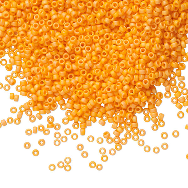 Seed bead, Miyuki, glass, pkg/35g, #15 rocaille, opaque matte rainbow mandarin orange, (RR-405FR). image number 0
