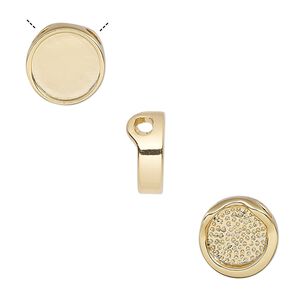 Pendant, Almost Instant Jewelry®, slide, gold-finished "pewter" (zinc-based alloy), 12mm two-sided round with 10mm round setting. Sold per pkg of 2.