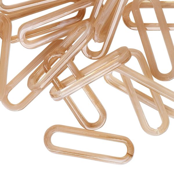 Component, vintage German acrylic, marbled translucent peach and white, 25x8mm open oval. Sold per pkg of 24. image number 0