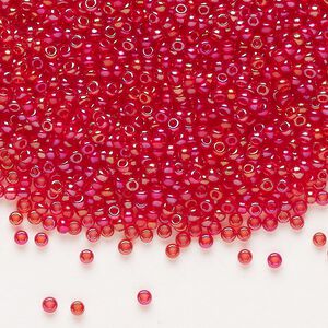 Seed bead, Preciosa Ornela Czech glass, pkg/500g, #11 rocaille, translucent rainbow red, (91070).