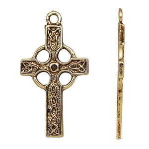 Focal, antique gold-plated pewter (tin-based alloy), 45x27mm Celtic cross. Sold individually.