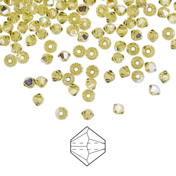 Bead 1440pk acid yellow AB, Preciosa Czech crystal 3mm bicone image number 0