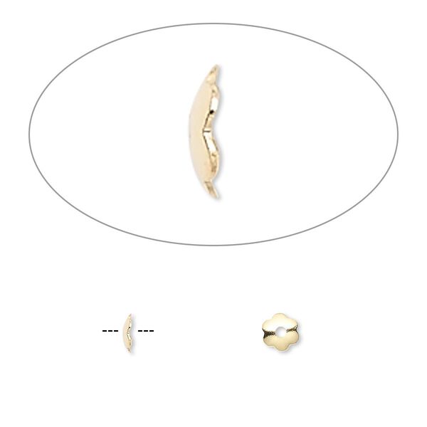 Bead cap, gold-plated brass, 4x1mm scalloped round, fits 4-6mm bead. Sold per pkg of 100. image number 0