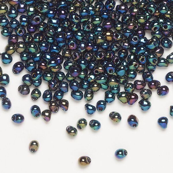 Seed bead, Miyuki, glass, pkg/10g, 3.3x2.8mm mini fringe, opaque metallic iris variegated blue (DP-455). image number 0