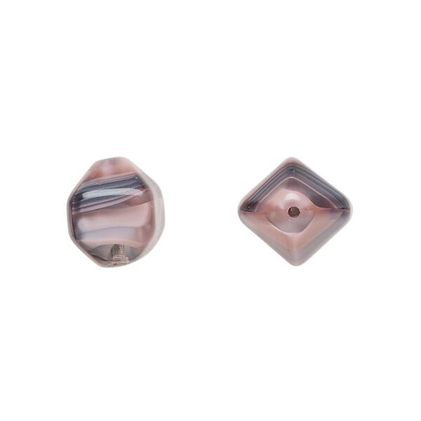 Bead, Czech pressed glass, pink/dark blue, 12mm 4-sided oval. Sold per 15" to 16" strand. image number 0