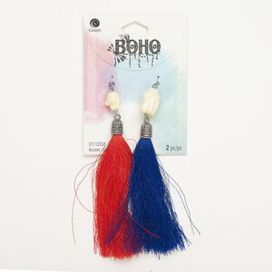 Focal, "pewter" (zinc-based alloy) and acrylic, pkg/2, antique silver finish and multicolored, 5 inches.