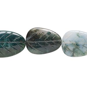 Moss agate 1pkg1, hand-cut carved leaf bead natural 8 inch 19x14mm