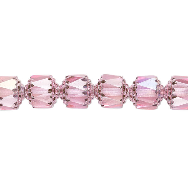 Bead, Czech dipped décor glass, hot pink Apollo AB, 8mm round cathedral. Sold per 15-1/2" to 16" strand. image number 0
