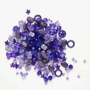 Bead mix 1pkg96, acrylic, purple and white, 6mm-18x11mm mixed shapes.