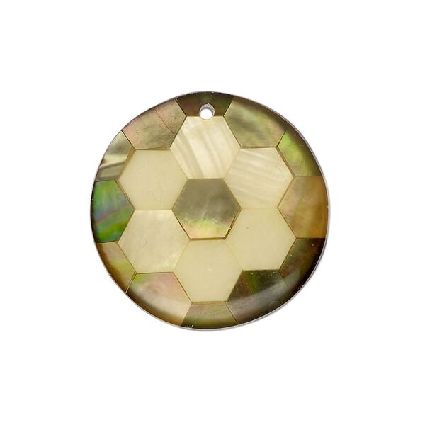 Component, black lip shell / gold lip shell / mother-of-pearl shell (assembled), 25mm single-sided round, Mohs hardness 3-1/2. Sold individually. image number 0
