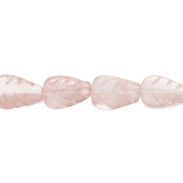 Bead, cherry "quartz" glass, 12x8mm carved flat leaf with 0.6-0.8mm hole. Sold per 15-inch strand. image number 0