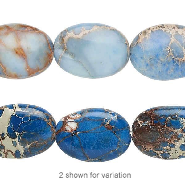 Bead, magnesite (dyed / stabilized), light blue, 18x13mm flat oval, B grade, Mohs hardness 3-1/2 to 4. Sold per 15-1/2" to 16" strand. image number 0