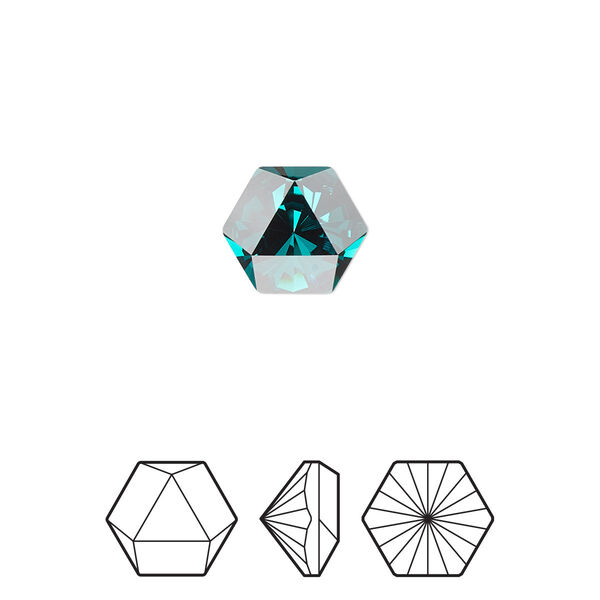 Fancy stone 2pk emerald foil back, Crystal Passions® 10.8x9.4mm prismatic hexagon 4699 image number 0